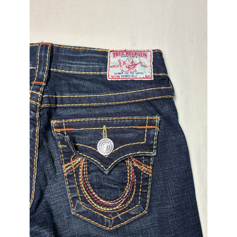 VTG True Religion Rainbow Billy Bootcut Jeans Dark Wash Big T Womens 26X32 USA